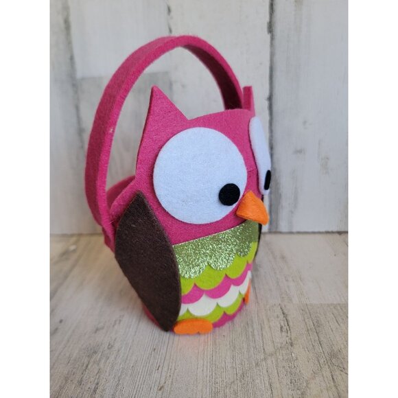 Felt pink mini owl Bird plush bucket pail home decor - Picture 2 of 6